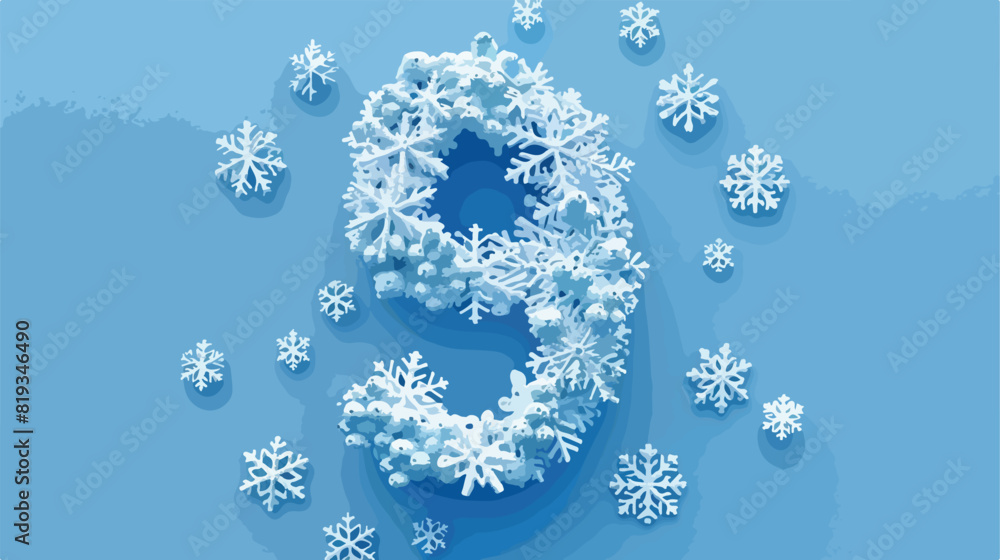 winter nine number 9 with snowflakes and ice on blu