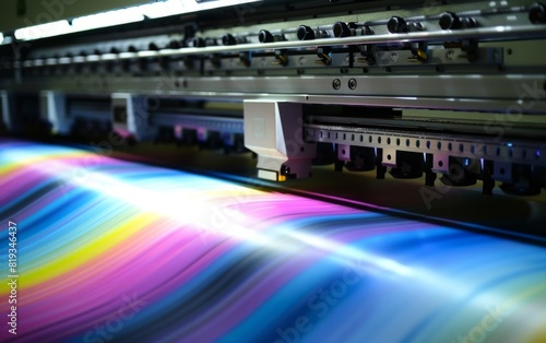 Large format printer producing vibrant, multicolored prints.