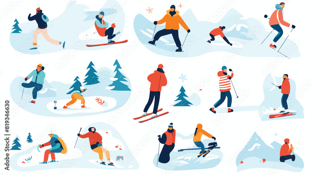 Winter sports vector illustration with various peop