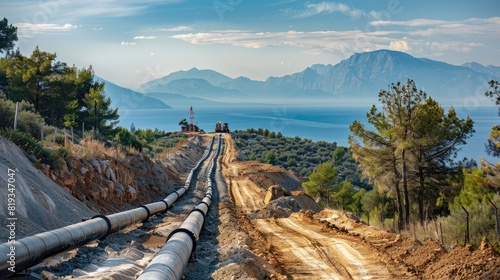 Construction of gas pipeline Trans Adriatic Pipeline - TAP in north Greece. The pipeline starts from the Caspian sea and reaches the coast of southern ... See More photo