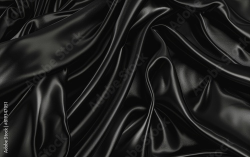 Elegant black satin fabric draped gracefully with soft folds.
