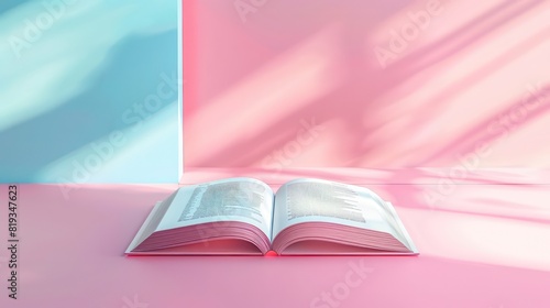 Open photorealistic book mockup on abstract background photo