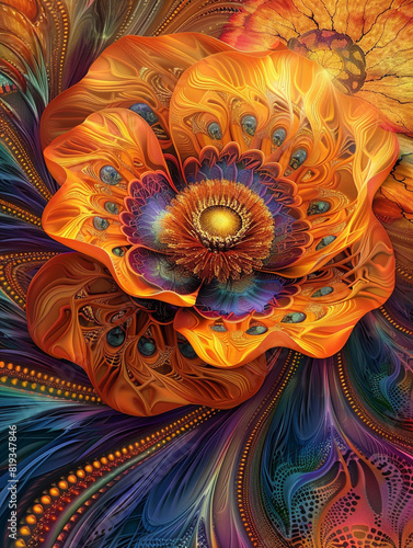 A vividly detailed psychedelic flower with a luminous effect