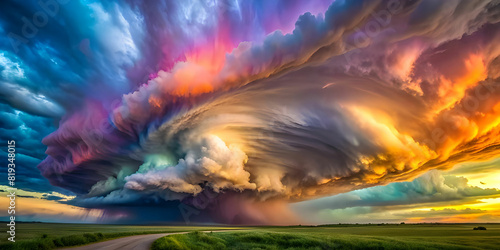 A vibrant and diverse array of colored clouds swirl and dance in the sky, creating a mesmerizing and ever-changing landscape (1)