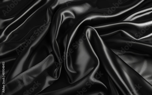 Luxurious black silk fabric elegantly draped with smooth folds.