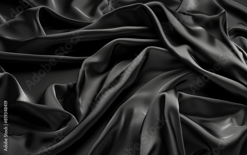 Luxurious black silk fabric elegantly draped with smooth folds. photo