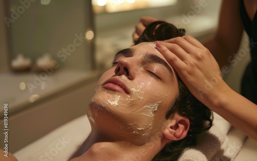 Man receiving a luxurious facial treatment in a spa.