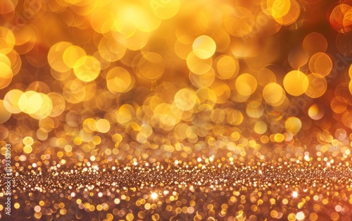Golden bokeh background with shimmering glittery texture.