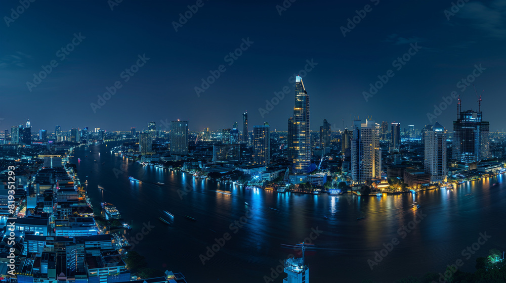 Fototapeta premium Aerial View of Bangkok Business District at Night
