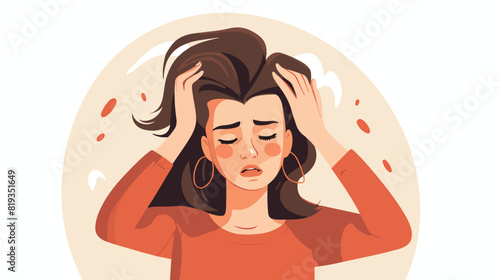 Woman having severe headache migraine cartoon vecto photo