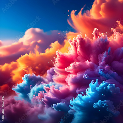 A vibrant and diverse array of colored clouds swirl and dance in the sky  creating a mesmerizing and ever-changing landscape.