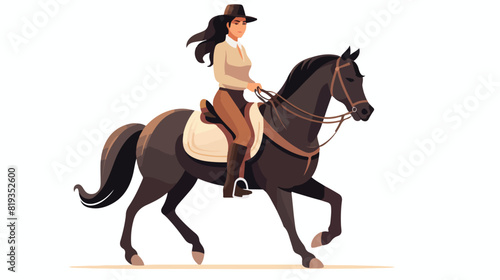Woman horseriding. Female rider riding horseback. E © Vector