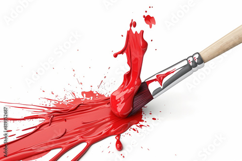  3d  paintbrush in red paint with splash