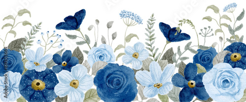blue floral watercolor border