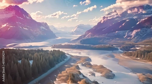 aerial, dramatic view of Icefields Park. 4k video photo