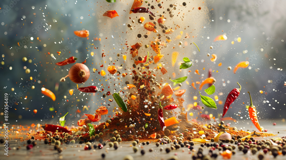 Pile of Food Falling Into the Air