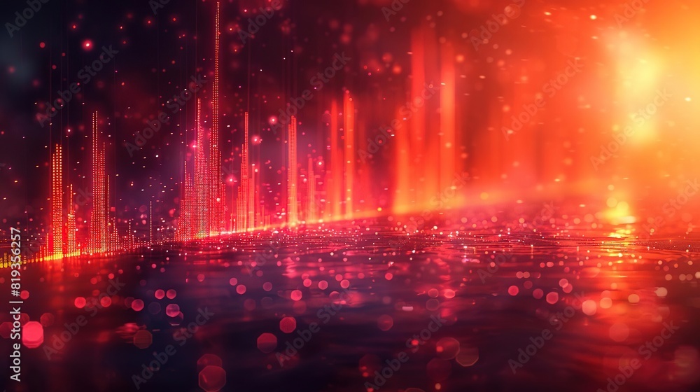 Create a digital painting of a fiery red and orange abstract landscape. The painting should have a sense of movement and energy.