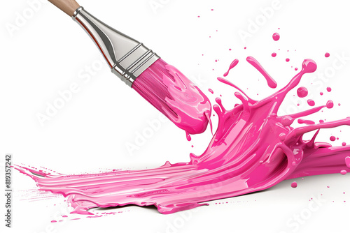 3d  paintbrush in pink paint with splash photo