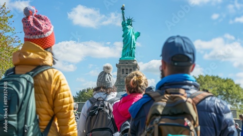 people visiting the Statue of Liberty photo