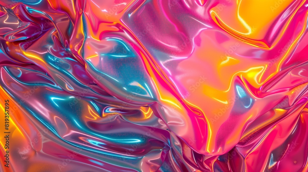 Fototapeta premium 3d inflate shapes surface holographic iridescent fluid fluorescent. close up of an inflatable abstract sculpture made from colorful rubber