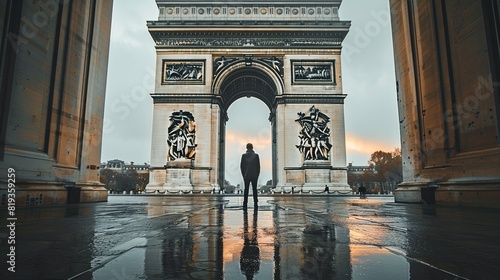 man standing under the Arc de Triomphe in Paris