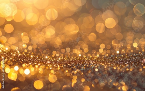 Sparkling, golden glitter texture with light reflections.