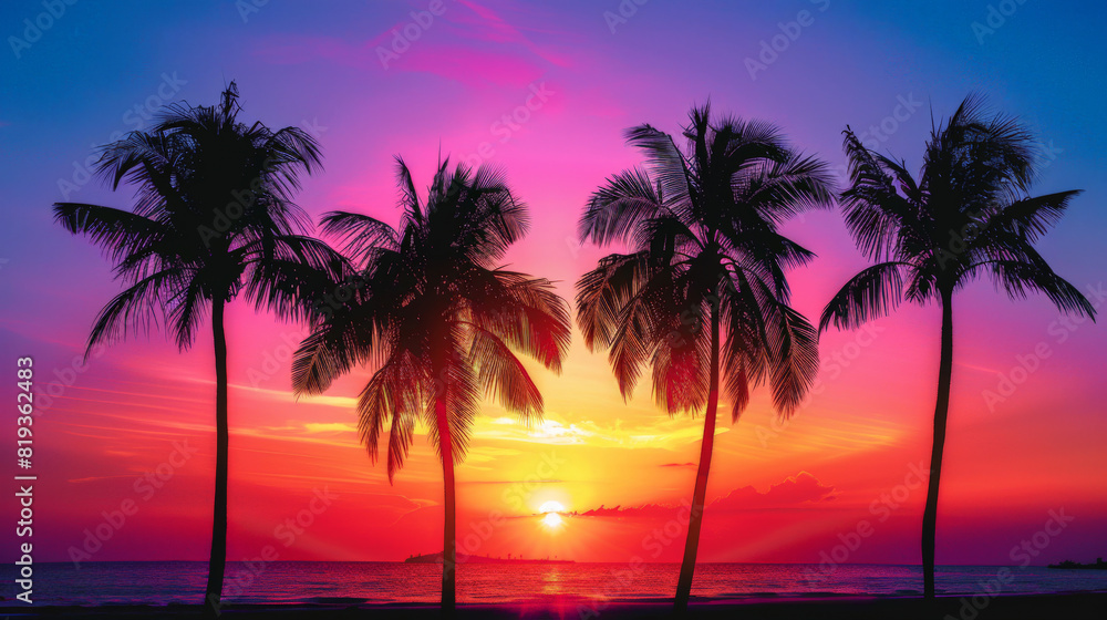 tropical sunset on en beach with palms tropical sunset on en beach with palms