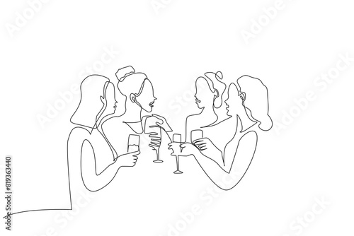 women people party summer fun drink life one line art design vector