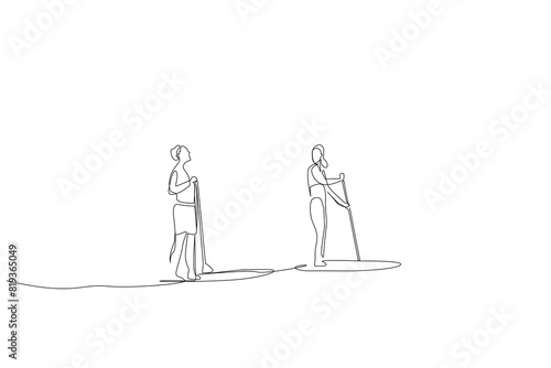 people kayak canoe boat summer activity sport lifestyle one line art design vector