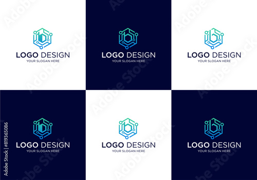 Network technology blockchain with initial b logo design inspiration