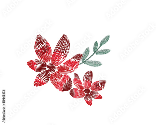 floral pattern, neck line vector illustration hand drawn. decorative flowers embroidery pattern embroidered patch for fashion apparels, t shirt, stickers, embroidery and printed tee design