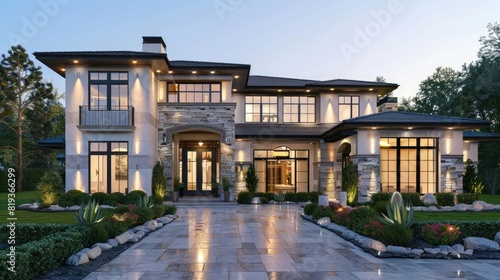 Luxurious new construction home. Dream Home, Luxury House. Beautiful Modern Home Exterior realistic © Nabeel