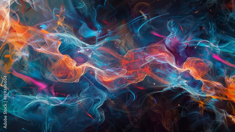 Obraz premium An abstract representation of a neural network as a luminous, fluid-like energy field