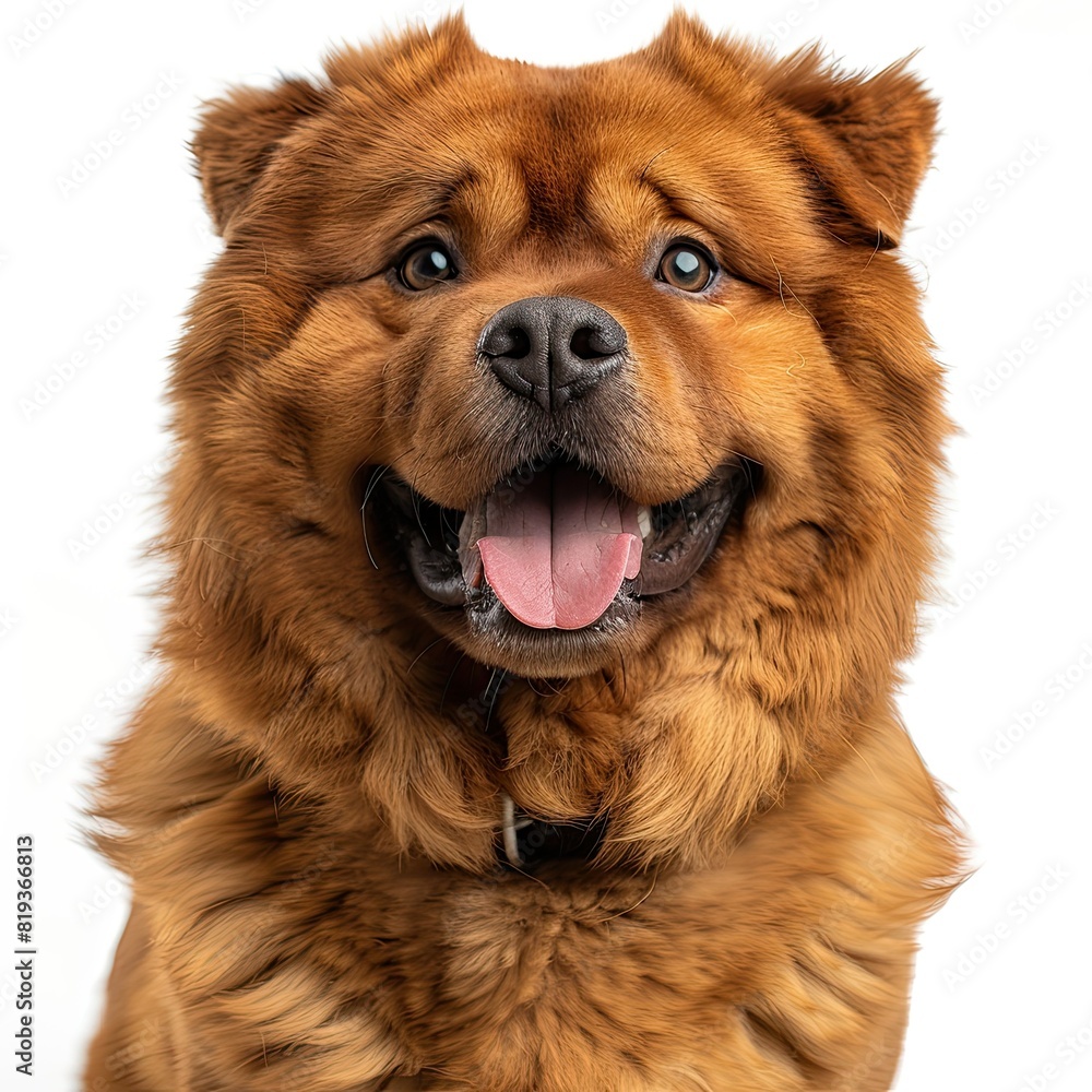 Chow chow dog in full growth, white background, photograph