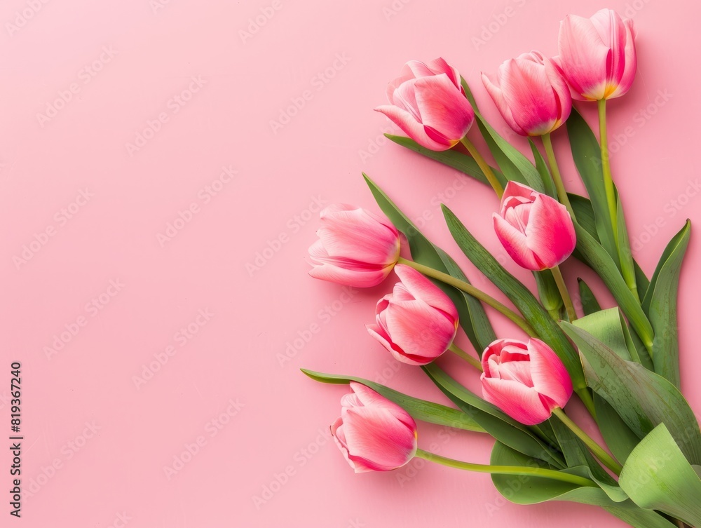 Beautiful composition spring flowers. Bouquet of pink tulips flowers on pastel pink background. Valentine's Day, Easter, Birthday, Happy Women's Day, Mother's Day 6 Beautiful composition spring flowers. Bouquet of pink tulips flowers on pastel pink background. Valentine's Day, Easter, Birthday, Happy Women's Day, Mother's Day 6