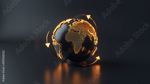 golden globe on black background, transfer money around the world
