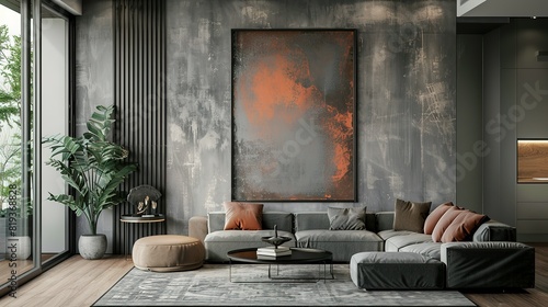 Mock up poster frame in a modern Art Deco style living room interior, 3D render, 3D illustration.