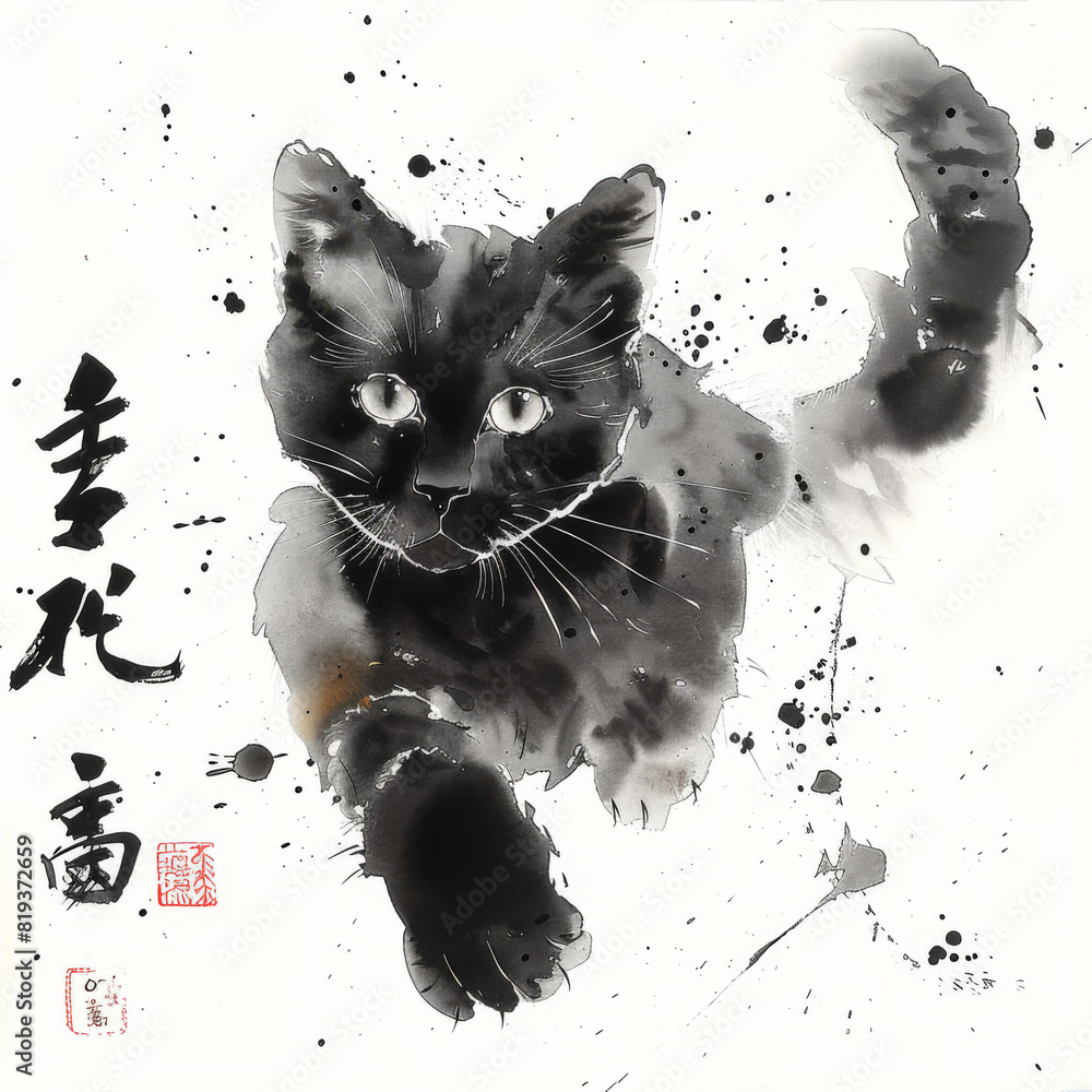 Naklejka premium A black cat