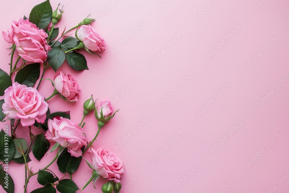 pink roses on pink background, greeting card