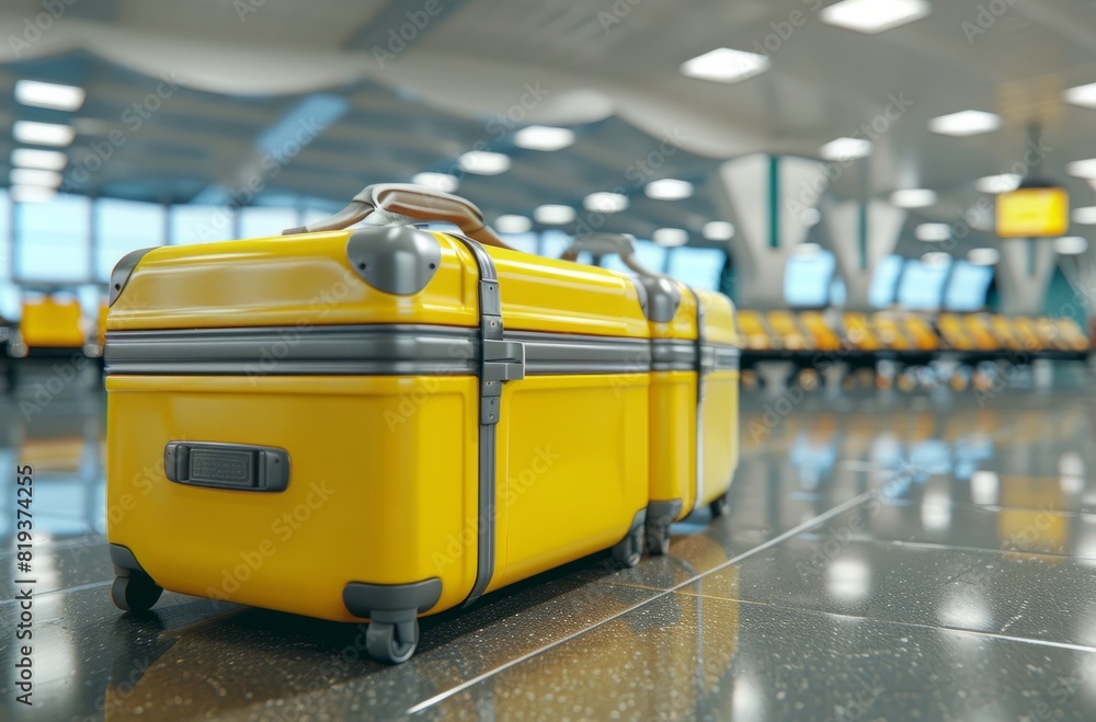 yellow luggage in airport sitting on a table