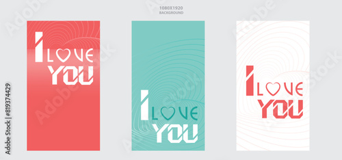I love you. Vertical design in earthy and aqua green tones with heart line. Illustration for Special Days.