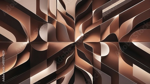A metallic abstract background, with geometric shapes, with a hyperrealism style in green, beige and brown colors. photo
