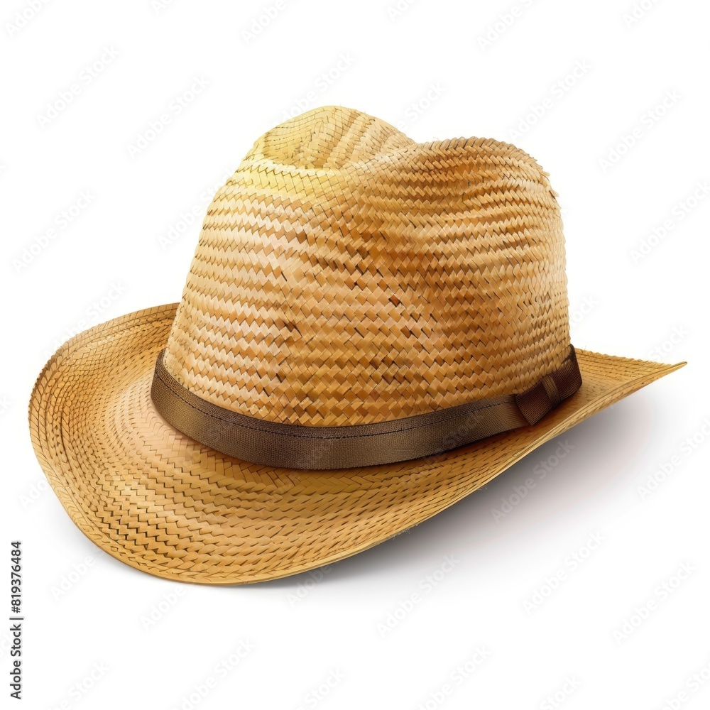 Summer Straw Hat with Band or Fedora Isolated on White