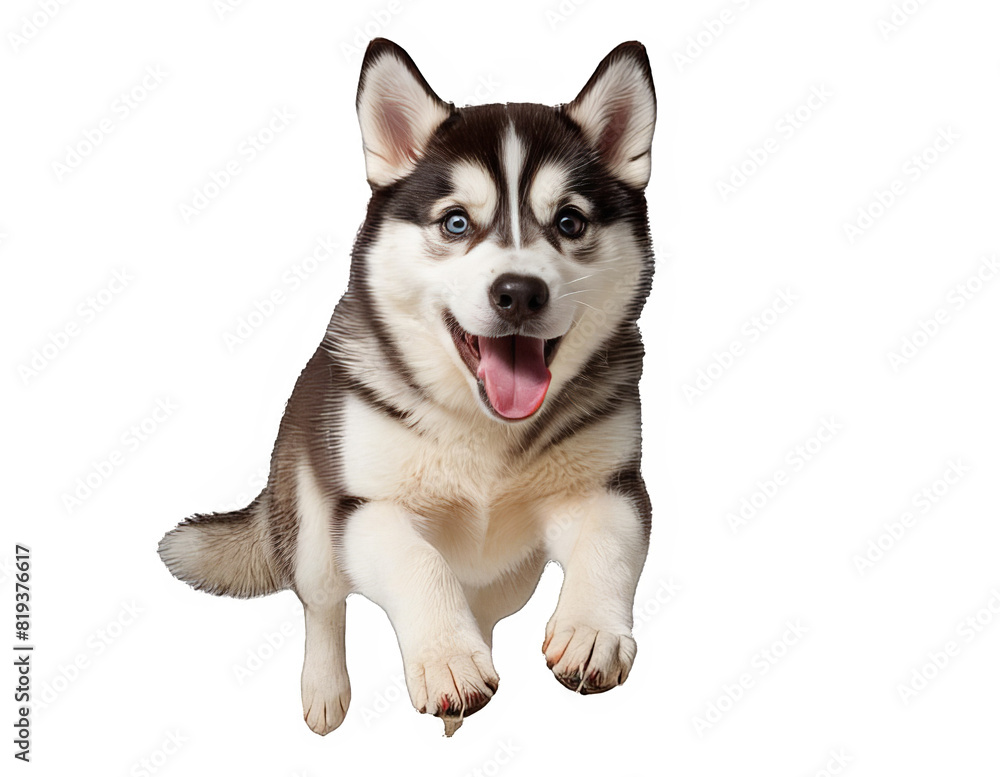 Funny and playful husky or pet dog is playing and jumping and looks happy isolated on transparent background. Little husky dog pretending. Cute and happy crazy dog head smiling on transparent png Funny and playful husky or pet dog is playing and jumping and looks happy isolated on transparent background. Little husky dog pretending. Cute and happy crazy dog head smiling on transparent png