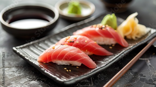 Sushi with Tuna on the plate, Japanese food.