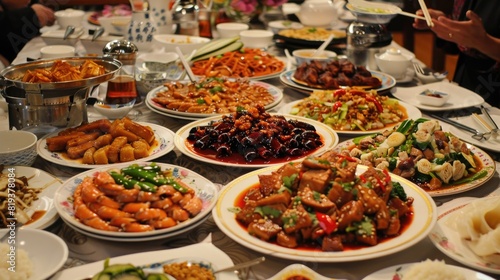 Table full of mouth-watering Chinese specialties