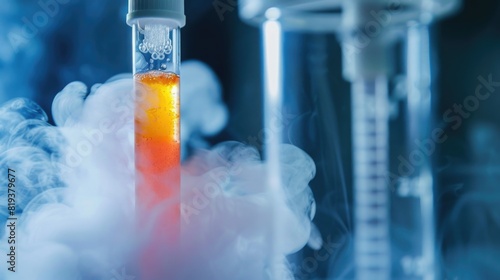 Test tube with egg donation puts in Liquid Nitrogen cryostorage photo
