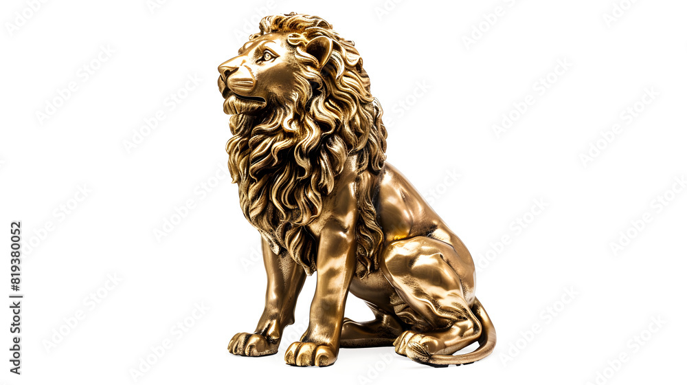 A statue of a lion in literature, painted gold, sits and protects from danger isolated on white background. A statue of a lion in literature, painted gold, sits and protects from danger isolated on white background.