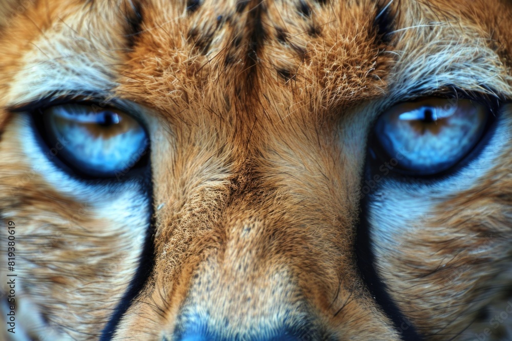 The blue eyes of the wild animal cheetah as seen on a closer.