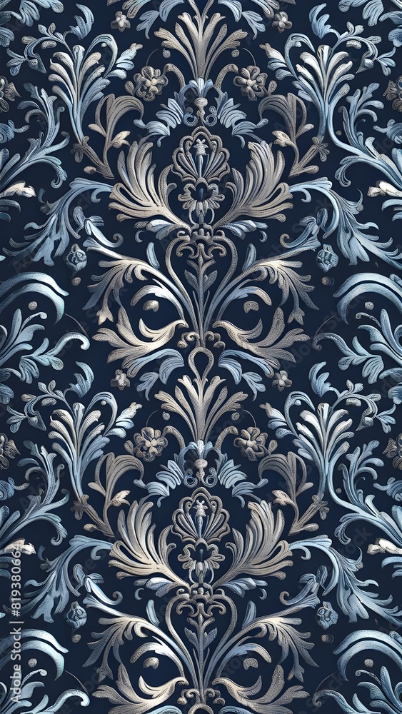 Blue and Silver Damask Pattern Backdrop Blue and Silver Damask Pattern Backdrop